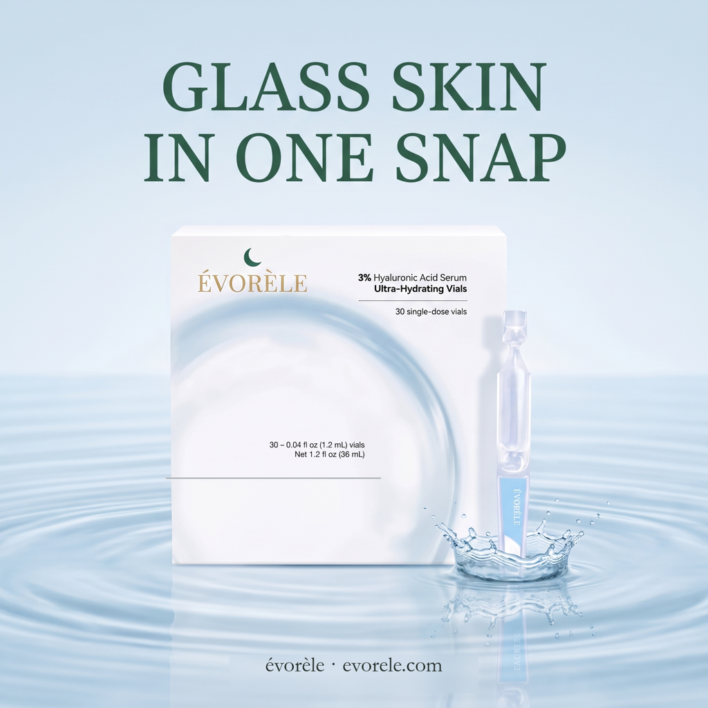Glass skin in one snap — Évorèle carton with full label panel above calm water