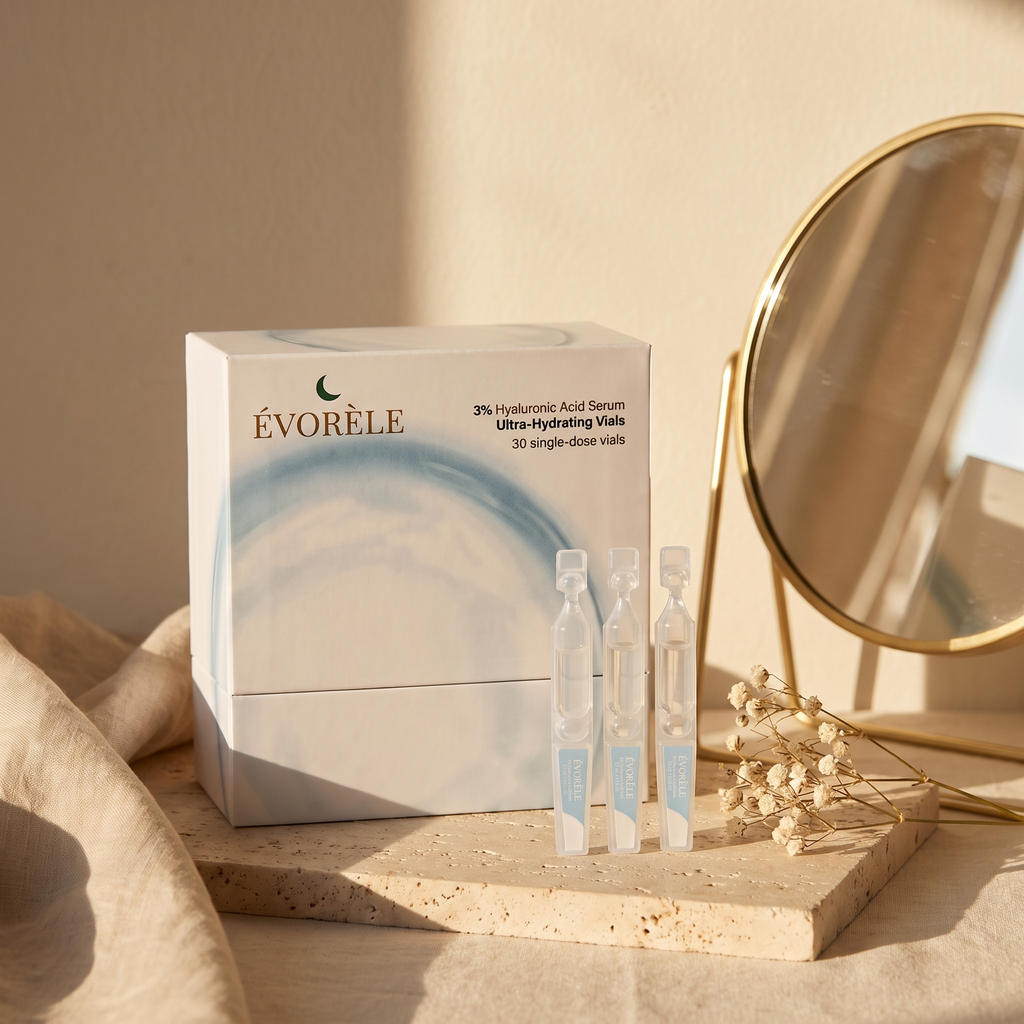 HA vials vanity scene with brass mirror