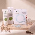 Glass-Skin Starter Trio — matcha cleanser, HA vials, flower lip balm