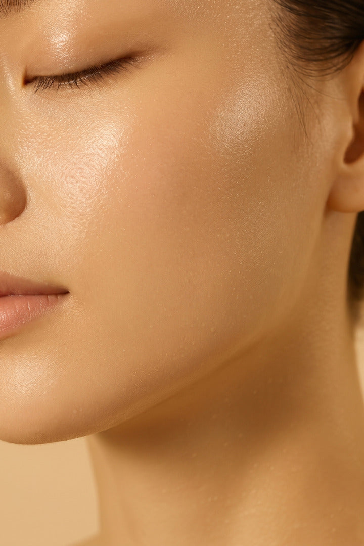 Dewy, glass-clear skin in soft light